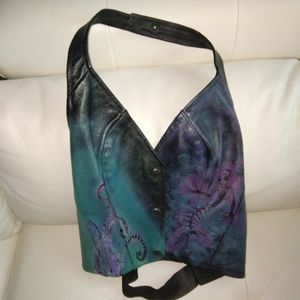 ooak handpainted leather button vest xs mermaid
